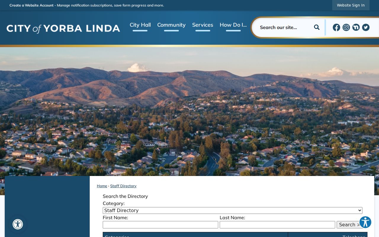 Yorba Linda people search city staff directory