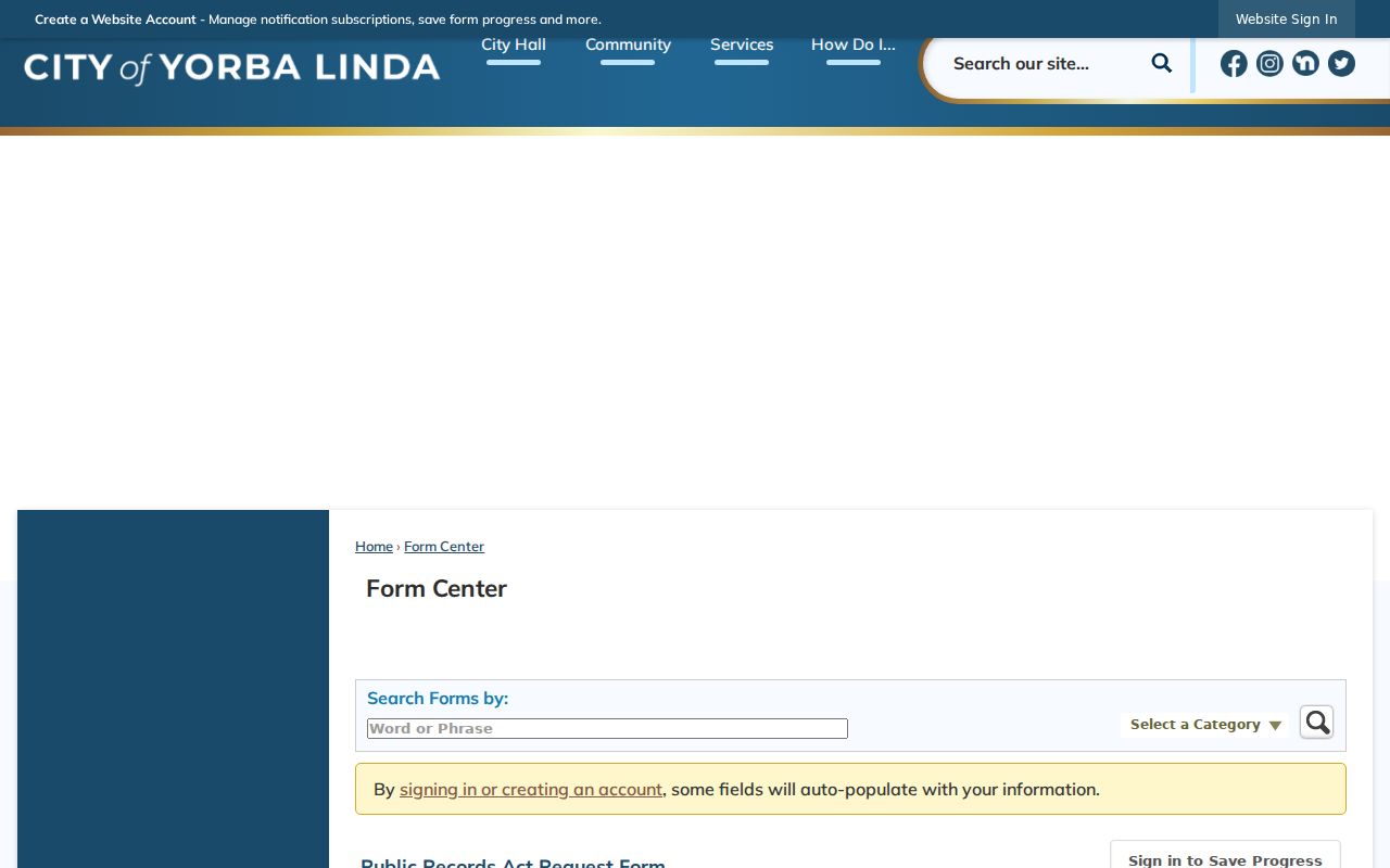 Yorba Linda people search city records request form