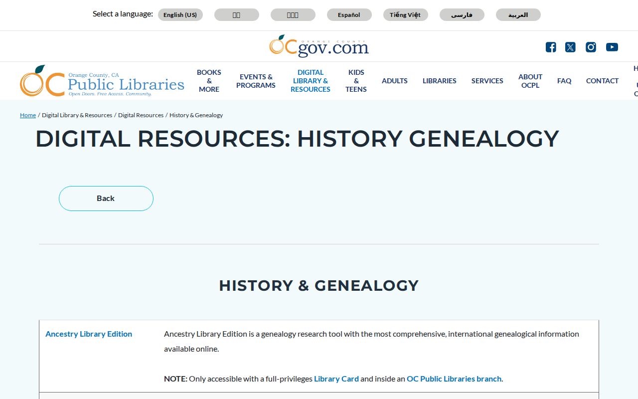 Yorba Linda people directories and genealogy databases at Orange County Public Libraries